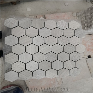 Wooden White Serpeggiante Marble Mosaic Tile Slab Countertop