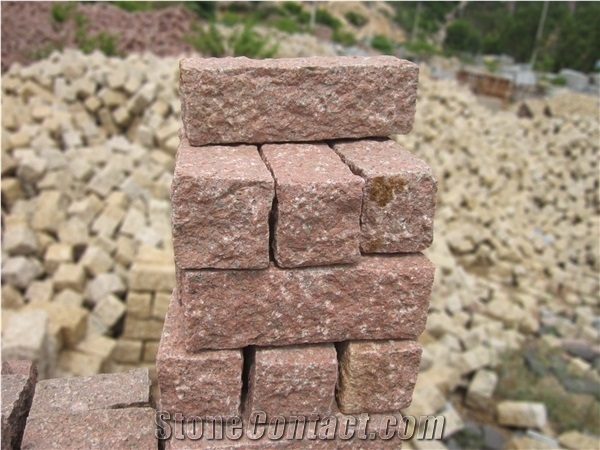 Red Granite Cube Stone, Cobblestone