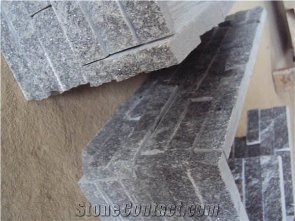 Rough Split Stone Corner Piece for Wall, Black Wall Panel