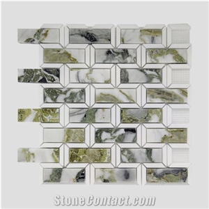 Ice Cold Jade Green Marble Herringbone Chevron Mosaic