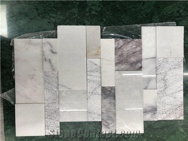 Lilac White Marble Cultured Ledger Panel Stacked Veneer