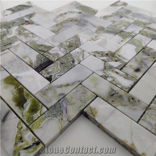 New Trend Ice Cold Jade Green Marble Metal Mosaic Tiles