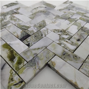 New Trend Ice Cold Jade Green Marble Metal Mosaic Tiles