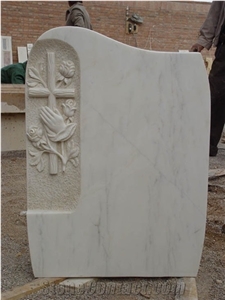 White Marble Headstones with Embossed Roses,Monument Design