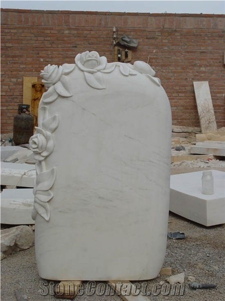 White Marble Headstones with Embossed Roses,Monument Design