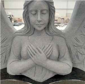 Abosolute Black Granite Engraved Angel Monument Headstone