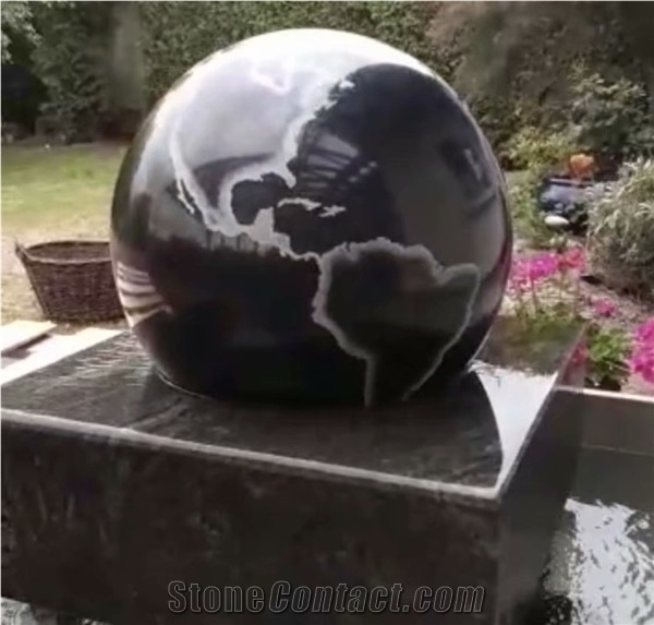 Black Granite Globe Fountain Rolling Ball Garden Waterfall