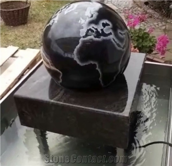 Black Granite Globe Fountain Rolling Ball Garden Waterfall