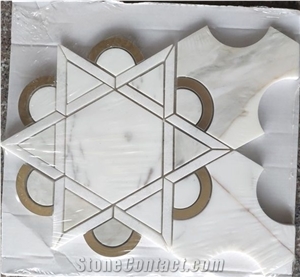 Calacatta Gold Marble Waterjet Metal Mosaic Pattern Tiles