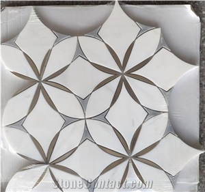 Calacatta Gold Marble Waterjet Metal Mosaic Pattern Tiles