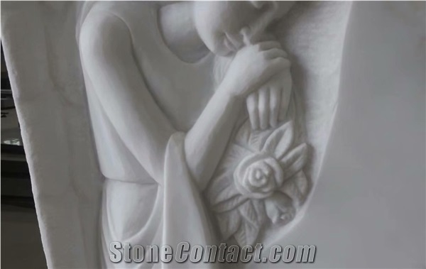 China White Marble Angel Tombstone Monument Engrave Headtone