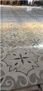 Grey Square Flower Pattern Marble Medallions Inlay Carpets