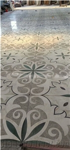 Grey Square Flower Pattern Marble Medallions Inlay Carpets