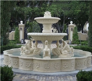 Hand Carved Beige Marble Fountain Outdoor Marble Waterfall