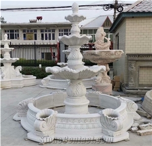 Hand Carved Beige Marble Fountain Outdoor Marble Waterfall