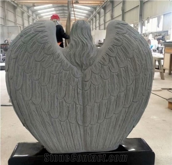 India Absolute Black Granite Angel Heart Headstone Tombstone