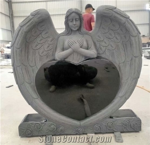 India Absolute Black Granite Angel Heart Headstone Tombstone