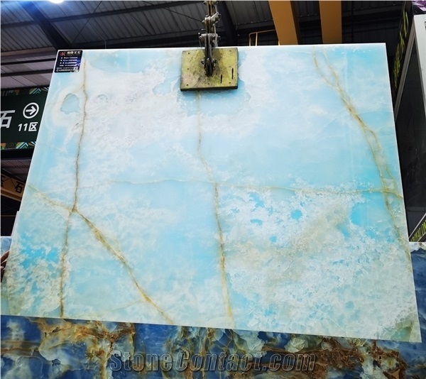 Natural Blue Onyx Transparent Slabs Tiles Stock Sales