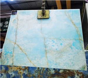 Natural Blue Onyx Transparent Slabs Tiles Stock Sales