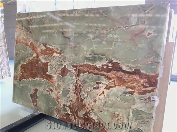 Onyx Slabs Wall Background Multicolor Green Onyx