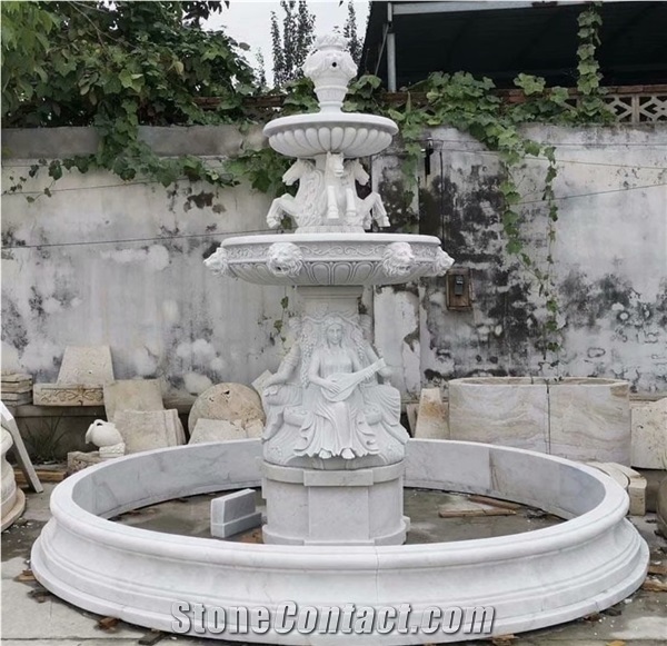 Outdoor Natural White Marble Carved Water Stone Fountains
