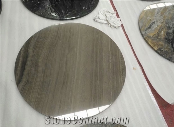Silver White Grey Wooden Vein Marble Round Coffee Table Top