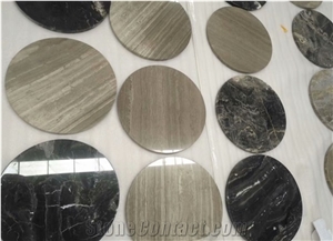 Silver Wooden Vein Dargon Black Marble Round Table Tops