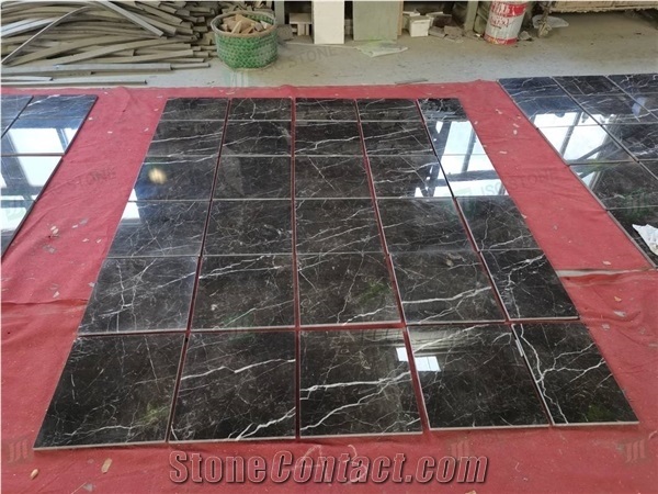 St Laurent Brown Marquina Marble Polished Floor Tiles