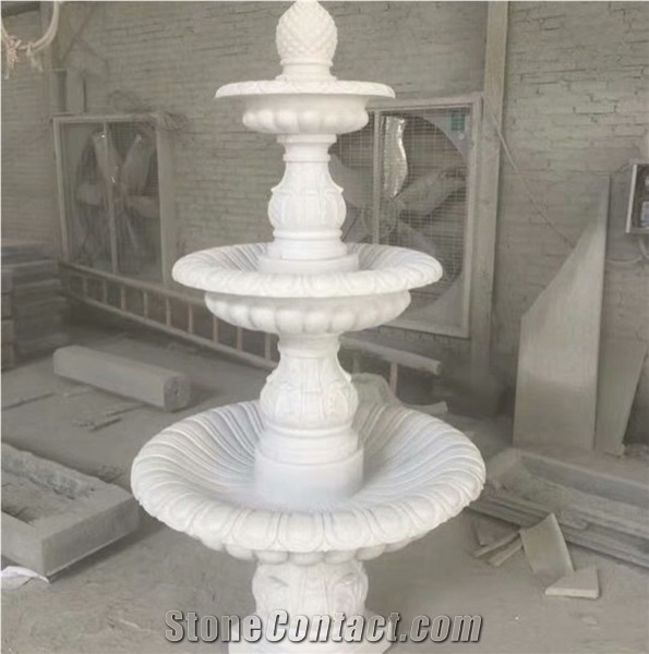 White Marble Carving Sculptured Fountains Stone Waterfall