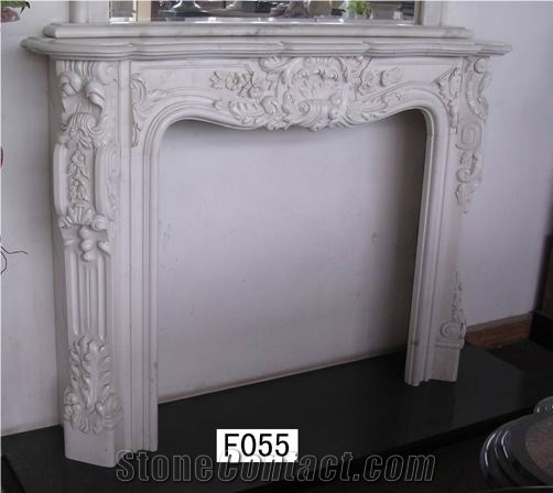 White Marble Indoor Carving Fireplace Design Customized