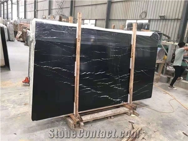 China Black Nero Negro Marquina with Vein Marble Slabs Tiles