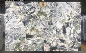 China Primavera Ice Jade Green Connect White Marble Slabs