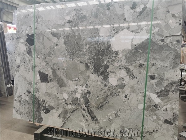 Panda Grey Marble Slab Tile Project