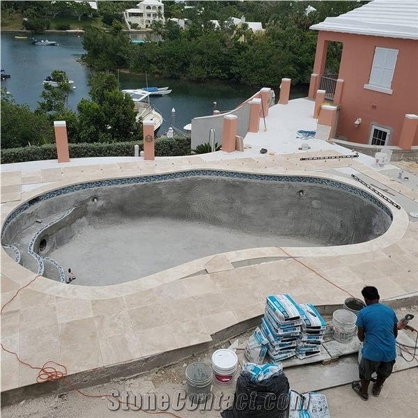 Installing the Travertine Pool Deck