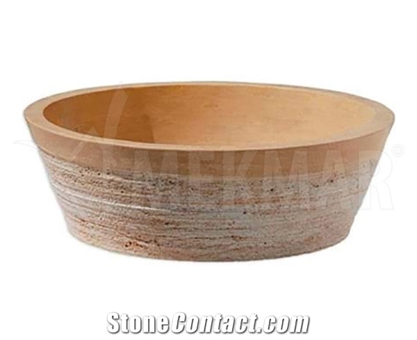 Rounded Bowls Sink Model 24 with Beige Travertine