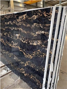 Italy Nero Portoro Marble for Interior Wall Floor Tile