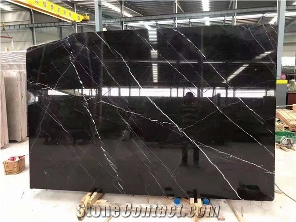 China Guangxi Nero Margiua Marble Black Polished Big Slabs