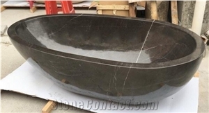 Dark Grey Marble Polished Oval Stone Bathtub