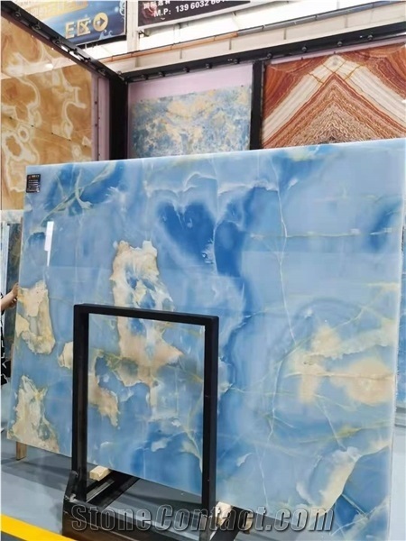 Iran Natural Blue Onyx Polished Big Slabs & Wall Cladding
