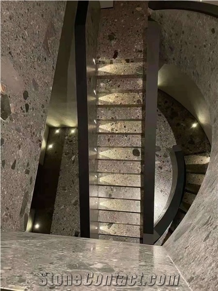 Italy Fossil Grey Marble Polished Stair Treads & Stone Steps