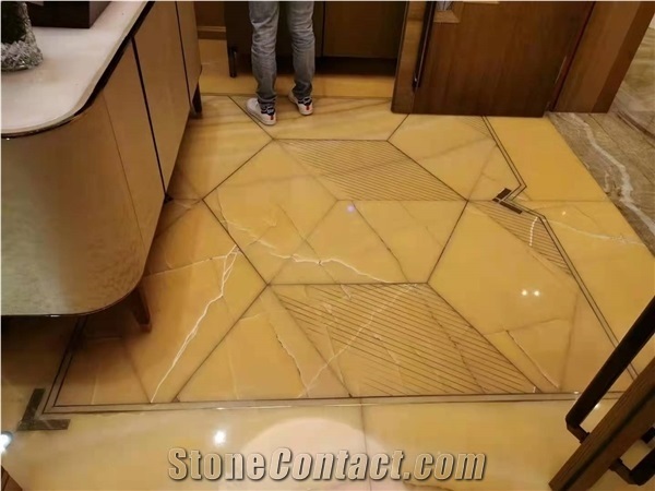 Peach Jade Yellow Onyx Polished Floor Covering Tiles