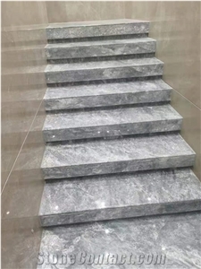 Turkey Blue Snow Grey Marble Polished Stair Treads