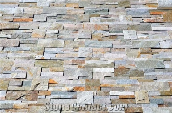 Yellow Wood Grain Quartzite Split Cultural Stone Wall Tiles