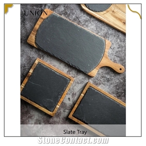 Acacia Wooden and Natural Black Slate Cutting Tray Board