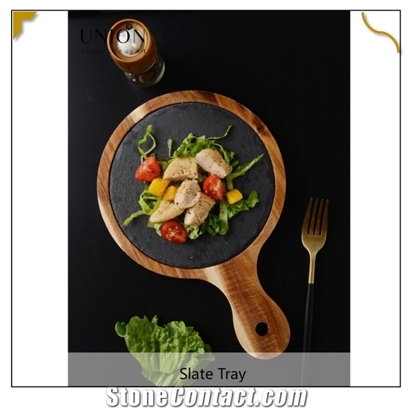 Bamboo Steak Slate Round Flat Plate Hotel Cutlery Plate