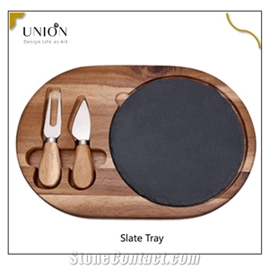 Black Slate Pizza Cheese Serving Plate Platter Tray &Cutlery