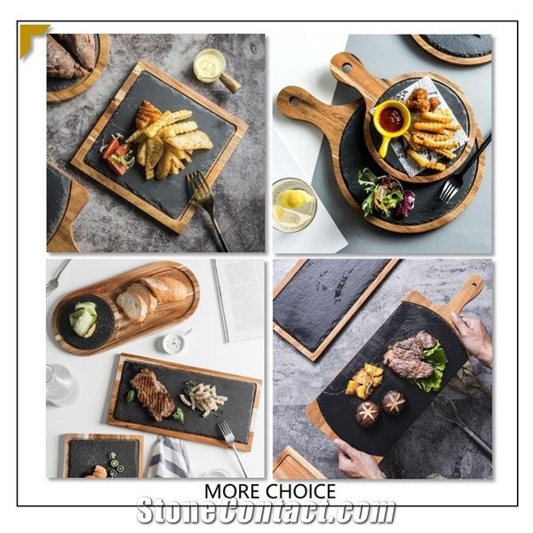 Black Slate Pizza Cheese Serving Plate Platter Tray &Cutlery