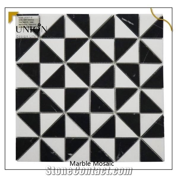 White Triangle Mosaic Dolomite White Marble Mixed Black Tile