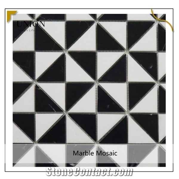 White Triangle Mosaic Dolomite White Marble Mixed Black Tile