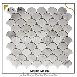 UNION DECO Carrara White Marble Mosaic Polished Kitchen Wall Mosaic